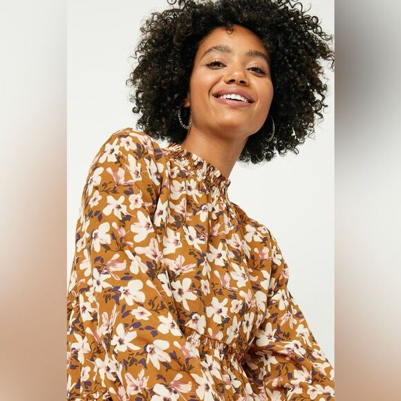 Hayden Los Angeles Puff Sleeve Tie Neck Tiered Tunic Women's Tops Blouse(Size L) - Picture 4 of 11
